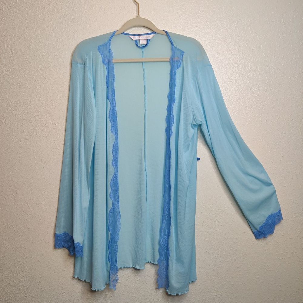 Victoria's Secret Pink Label Blue Sheer Lace Detail Robe Size M/L